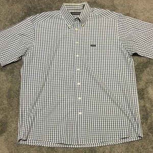 Hathaway Mens Large Blue Plaid Button Down Short Sleeve Dress Shirt